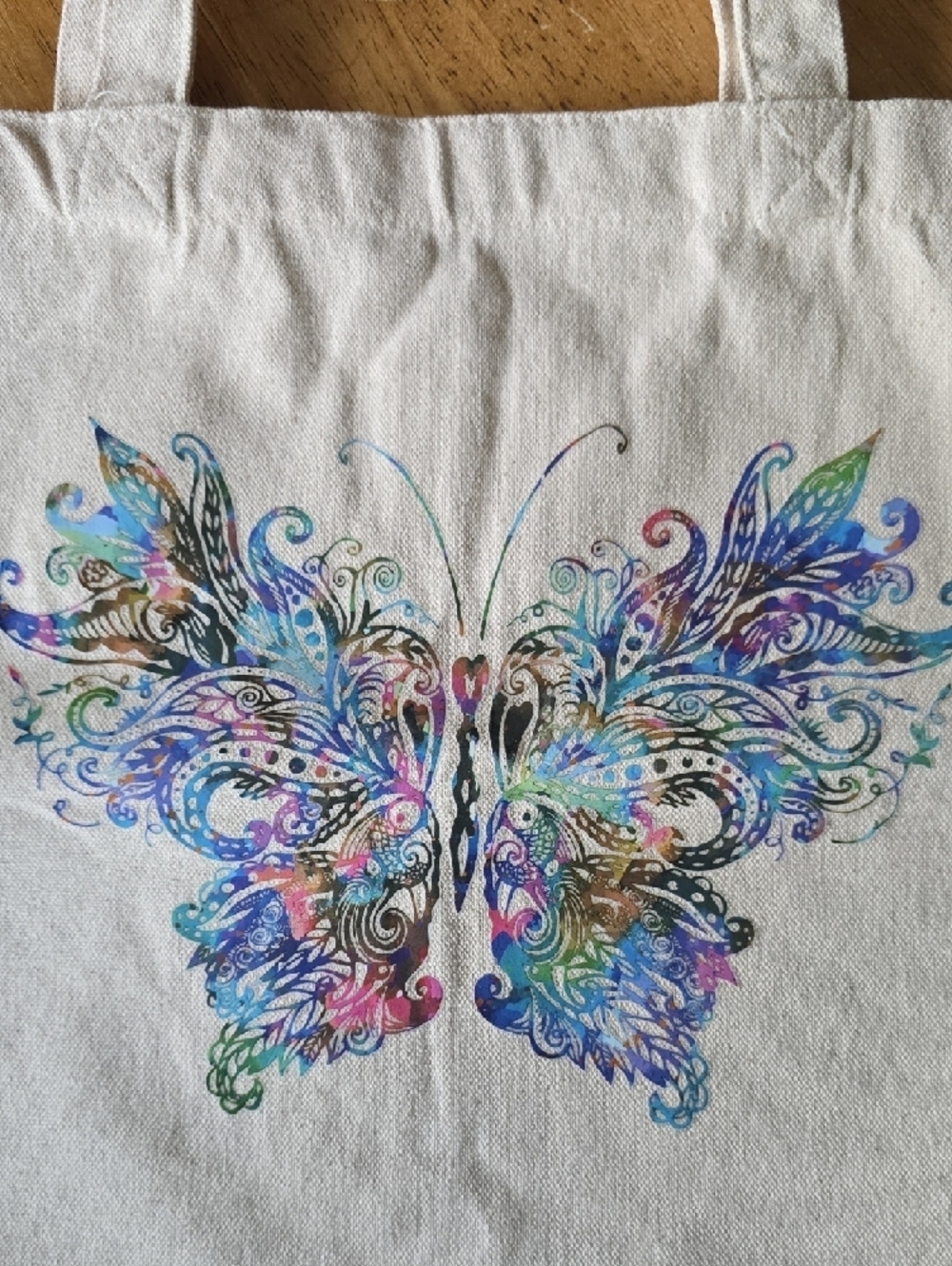 Hand Crafted | Canvas | Tote with Colorful Butterfly Design - Picture 2 of 8